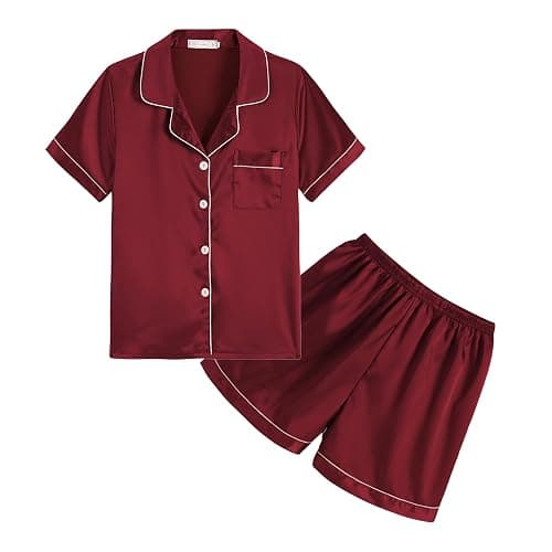 Hupohoi Unisex Kids Boys and Girls Pajama Sets Summer Short Sleeve With Shorts Sleepwear Silky Button Down Loungewear - Image 1