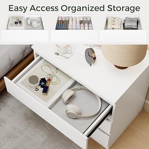 OtterOasis White Wood Dresser for Bedroom, 3 Drawer Dresser for Clothes Storage, Modern Dressers with Wide Drawers, Wide Wooden Chest Drawers for Living Room, Entryway, TV Stand thumbnail 3