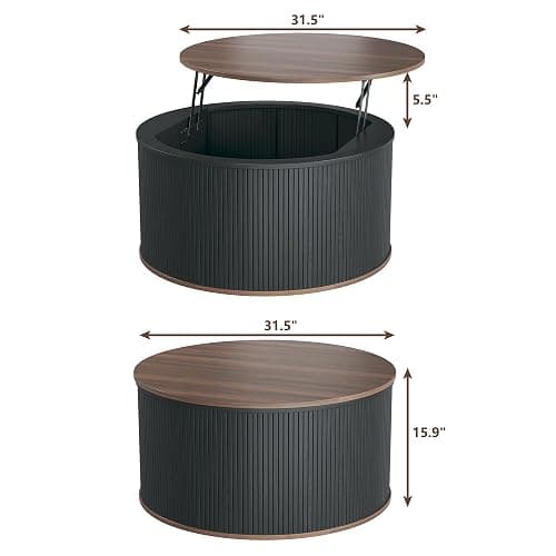 HUAHUU Round Coffee Table with Storage, 31.5" Lift Top Coffee Table, Mid Century Modern Coffee Tables for Living Room, Apartment Office, Fluted Table with Rustic Wood Desktop thumbnail 2