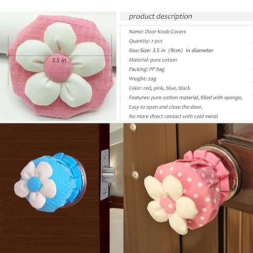SkykS Door Knob Covers - 2 Pcs Soft Round Door Knob Protectors, Handcrafted with Cotton and Sponge, Anti-Slip (Pink) thumbnail 6
