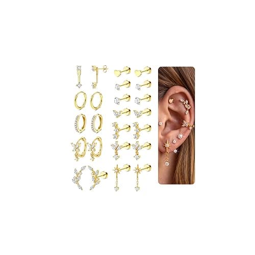 IRONBOX Hypoallergenic Flat Back Earrings for Women Cartilage Earring Stack | Stainless Surgical Steel Earrings for Sensitive Ears,Flatback Stud Hoop Earring Set,Helix Tragus Conch Daith Piercing Jewelry - Image 1