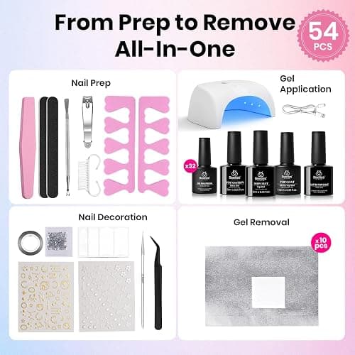 Beetles Gel Nail Polish Kit with U V Light -54 Pcs Gel Nail Kit Four Seasons Glow 32 Colors Set with Everything Base Top Coat Soak Off at Home Nail Kit Salon Manicure Beginner Gifts for Women Girls thumbnail 2