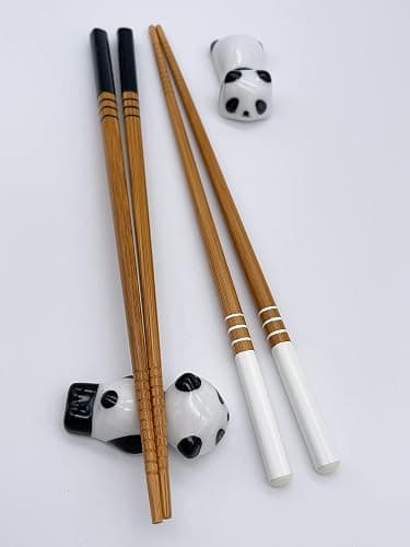 Sushi Essstäbchen Set Panda 2 Paar inklusive Keramik-Unterleger Premium Holz Nachhaltig Japanisch Chinesisch Koreanisch Taiwanesisch thumbnail 5