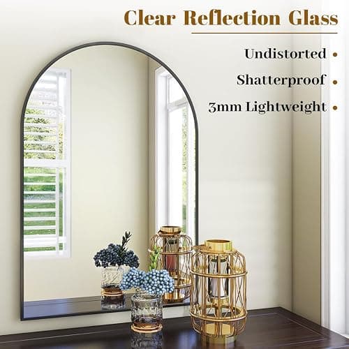 VooBang Arched Wall Mirror, 24 x 36 inch Arch Bathroom Mirror, Wall Mounted Vanity Mirror with Arch Metal Frame, Modern Bathroom Vanity Mirror for Bedroom, Living Room, Hanging or Leaning, Black thumbnail 3