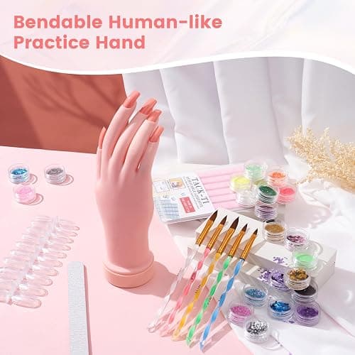 Nail Kit for Beginners with Everything: Professional Nail Acrylic Powder Liquid Set with Practice Hand Drill U V Light in Cosmetic Bag for Women Salon Home (Pink) thumbnail 4