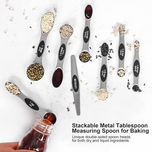 Magnetic Measuring Spoons Set Stainless Steel with Leveler, Stackable Metal Tablespoon Measure Spoon for Baking, Cups and Spoon Set Kitchen Gadgets Apartment Essentials Fits in Spice Jars thumbnail 5
