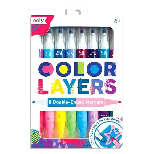 Ooly Color Layers Double Sided Markers - Set of 8 Colored Markers, 16 Colors Chisel and Point Tip on Each Marker for Kids, Art Supplies and Stationery Set - Image 1