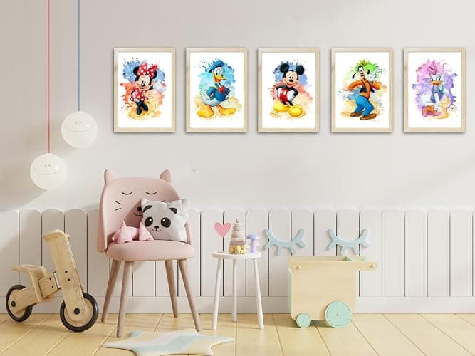 Gwency Design Mickey Mouse Watercolor Poster Set of 6 – Vintage Cartoon Wall Art for Kids Room, Nursery, Playroom, or Living Room – Unframed 8x10 Prints thumbnail 3