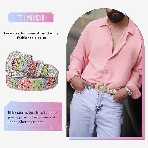 TINIDI Luxury Strap Men Women Rhinestones Belt Western Bling Bling Crystal Diamond Studded Belts thumbnail 5