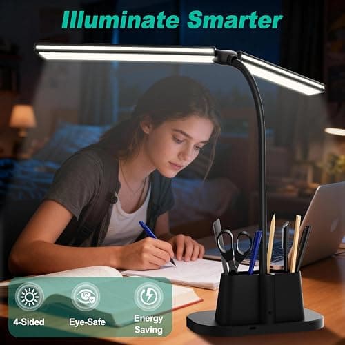 LED Desk Lamp, Eye-Caring Desk Light with Organized Base, 5 Color Modes & 5 Level Brightness, Adjustable Flexible Gooseneck Touch Lamp, Small Desk Lamp for Home Office, College Dorm Room Essentials thumbnail 6