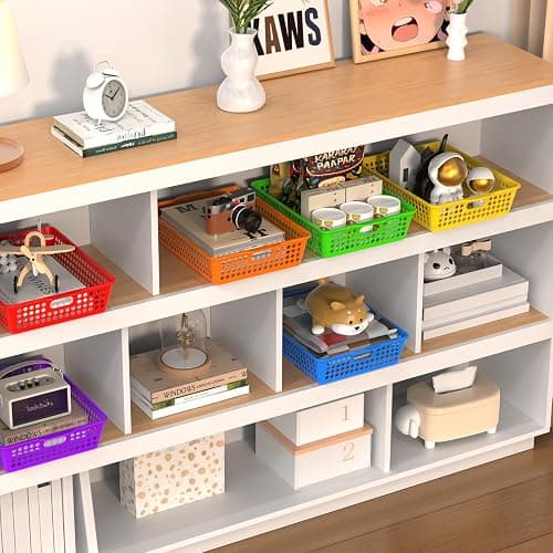 QRRICA 6 Pack Plastic Classroom Storage Baskets, Paper Trays for Classroom Organization & Turn in Trays for Teachers, Students, Desk Organizer Bin 13.8x10.6x3.1 Inch (Rainbow) thumbnail 2