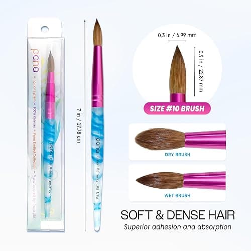 PANA USA Acrylic Nail Brush Pure Kolinsky Hair Acrylic White Swirl Blue Handle with Pink Ferrule Round Shaped - Size 10 thumbnail 3