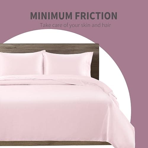 Cobedzy 4 Pcs Blush Pink Satin Sheets Full Size Silky Satin Bedding Sheets Set with 1 Deep Pocket Fitted Sheet, 1 Flat Sheet, 2 Pillowcase thumbnail 4