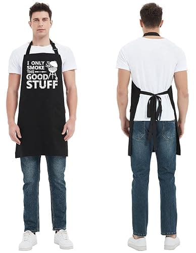Kaidouma Funny Grill Aprons for Men - I Only Smoke the Good Stuff - Men’s Funny Chef Cooking Grilling BBQ Aprons with 2 Pockets - Dad Gifts for Fathers Day Birthday Christmas thumbnail 6
