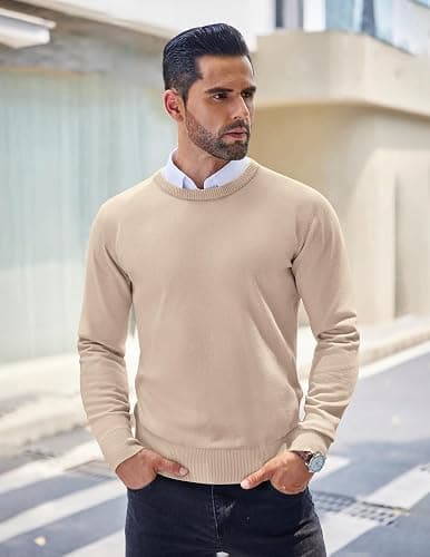COOFANDY Men's Crew Neck Sweater Slim Fit Lightweight Sweatshirts Knitted Pullover for Casual Or Dressy Wear thumbnail 2