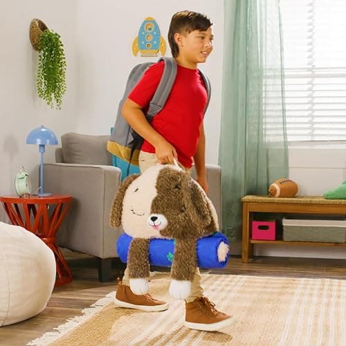 Happy Nappers Medium Hugsy the Puppy 2-in-1 Play Pillow & Sleepy Sack | Plush animal sleeping bag for kids age 3+. 54x20 in, ultra soft cozy material, machine washable portable nap companion thumbnail 2