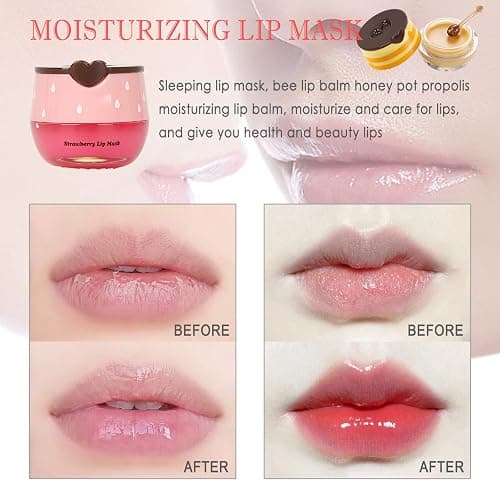 2 PCS Bee Lip Balm Lip Mask Honey Pot,Honey & Strawberry Lip Mask Propolis Moisturizing Lip Balm,Hydrating Prevention Dry & Cracked,Mothers Day Gifts,Teacher Appreciation Gifts,Easter Basket Stuffers thumbnail 2