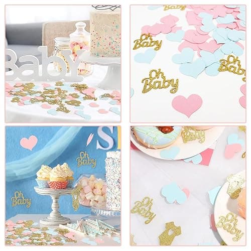 100 Stück Gender Reveal Party Deko,Baby Party Dekoration,Oh Baby Deko,Gender Reveal Konfetti,Babyparty Deko Konfetti,Babyparty Tischdeko,Glitzer Confetti für Baby Shower Deko(Blau Rosa Gold) thumbnail 5