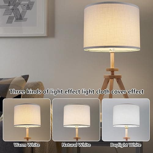 Drum Lamp shades Set of 2, White Line Lamp Shades for Table Lamps Floor Lamp, 13" Top X 13" Bottom X 10" High Large Fabric Lamp Shades, Easy Assembly Replacement Lampshades thumbnail 4