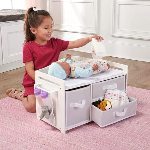 Badger Basket Doll Care Station with Storage Baskets - White | Fits 18–20" dolls; care station with 3 removable baskets, side pocket organizer & personalization kit. thumbnail 2
