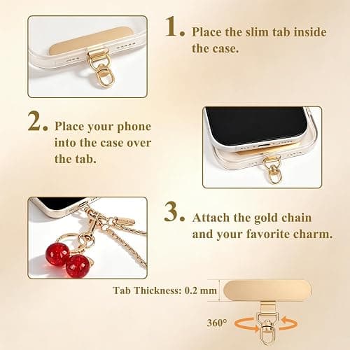Phone Wrist Strap Gold Metal Chain Wristlet Charms Lanyard for Women | Lightweight anti-drop wrist lanyard, cute charms & keychain, for daily, party, travel, music festival, universal fit with tab thumbnail 7