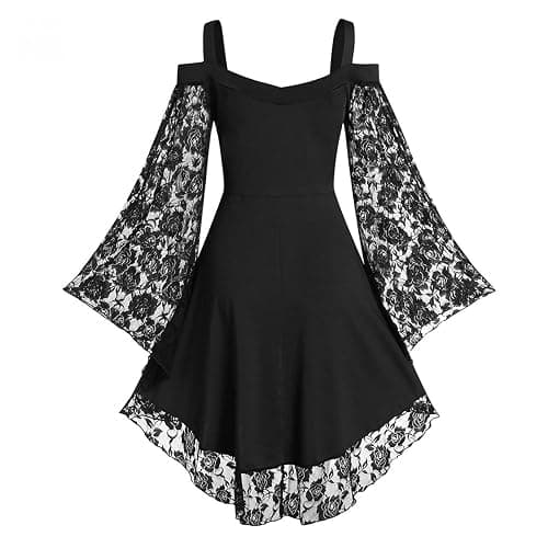Gothic Vintage Lace Patchwork Women Dress Plus Size Goth Bandage Ladies Spaghetti Strap Dresses thumbnail 2