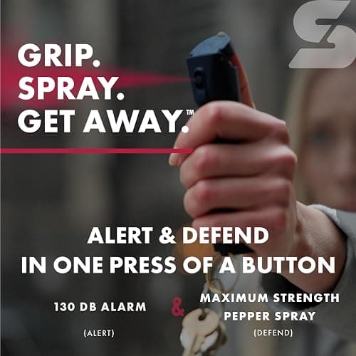 Sabre 2-in-1 Pepper Spray with 130dB Personal Alarm, Alert and Defend with One Press, Fast Flip Top Safety with Finger Grip and Tuck-Away Keyring, Maximum Strength, UV Marking Dye thumbnail 3