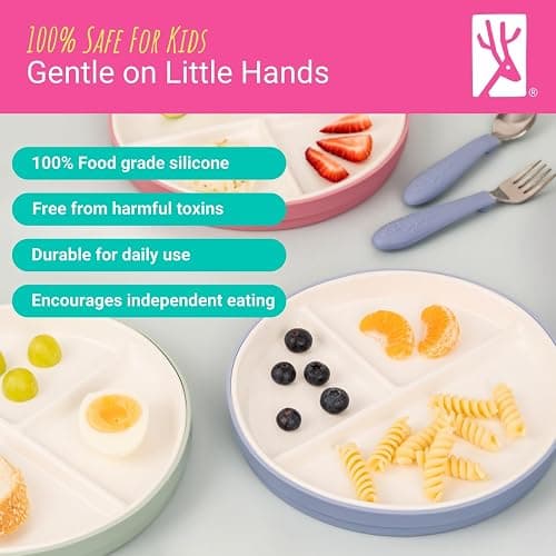 Elk and Friends Kids 7.8” Porcelain White Plates with Silicone Sleeves | Divided Plates | Suitable for Kids/Toddlers | Microwave & Dishwasher Safe | Non Slip | Snack Dishes… thumbnail 4