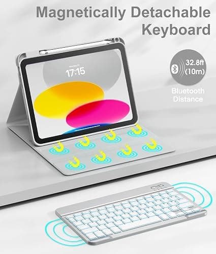 Hamile for iPad 11th 10th Generation Case with Keyboard - 7 Colors Backlit Wireless Detachable Folio Keyboard Cover with Pencil Holder for iPad A16 11-inch 2025 10th Gen 10.9 Inch 2022 (Light Gray) thumbnail 4