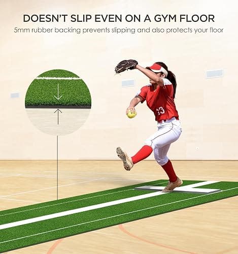 Softball Pitching Mat with Rubber 10x3 ft Softball Pitching Mound with Antifade Turf and Antislip Foam Backing Fastpitch Equipment for Softball and Baseball Pitchers Practice Clay and Green Matt - Green thumbnail 3
