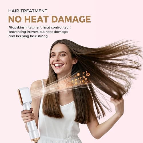 6 in 1 Air Styler Magic Hair Dryer Brush, Negative Ionic Blow Dryer Brush & 3 Heat Settings, Detachable Auto Curling & Straightening Volumizing, Frizz-Free Styling, Salon to Home Use (White-Pink) thumbnail 7