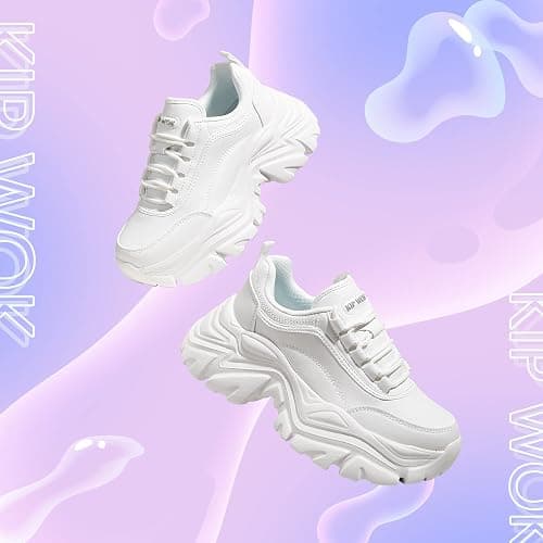 K KIP WOK Chunky Sneakers for Women Fashion Platform White Leather Casual Dad Shoes Comfortable Wedge Walking Sport Sneakers thumbnail 4