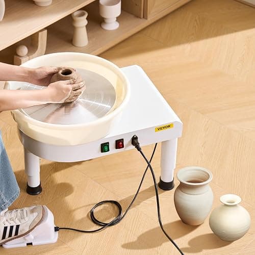 VEVOR 14in/35cm Pottery Wheel for Adults, 0-2in Lift-Table 450W Professional Pottery Kit with Foot Pedal Detachable Basin DIY Art Clay Potter's Wheel for Kids Adults Beginners at Home Pottery, White thumbnail 8