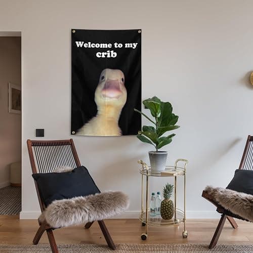 Welcome to My Crib Cute Duck Flag Teen Girl Boys College Room Dorm Decor Cool Stuff Funny Anime Flags for Room Home Decorations Posters Tapestry for Bedroom Wall art Hanging,2x3 FT thumbnail 5