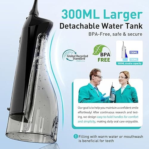 COSLUS Water Dental Flosser Teeth Pick: Portable Cordless Oral Irrigator 300ML Rechargeable Travel Irrigation Cleaner IPX7 Waterproof Electric Flossing Machine for Teeth Cleaning C20(F5020E) thumbnail 4