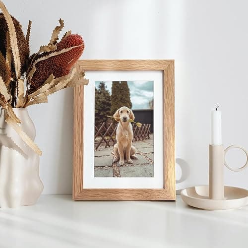 wallwisy 4x6 Picture Frame, Solid Oak Wood 4x6 Frames with Mat to 3x5 | 6x4 Natural Oak Frame, Wall and Tabletop Display, Horizontal or Vertical Display, Natural finish, Set of 2 thumbnail 6