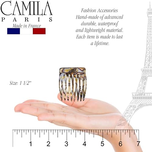 Camila Paris CP2332/2 French Hair Side Comb Handmade Onyx, Small Twist Hair Decorative, Strong Hold Clips for Women Bun Chignon Up-Do Styling Girls Hair Accessories, Made in France thumbnail 3