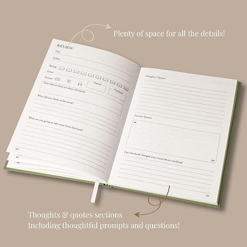 Paperell Reading Journal - 52 Reviews - Book Journal Gift for Book Lovers - Review, Log & Track Your Reading - Avid Readers Accessories - Linen Hardcover - Sage Green thumbnail 3