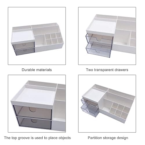 Marknor Cosmetic/Makeup Vanity Organizer Box, Mini Desk Storage for Office Supplies, Bathroom Counter or Dresser, White thumbnail 7