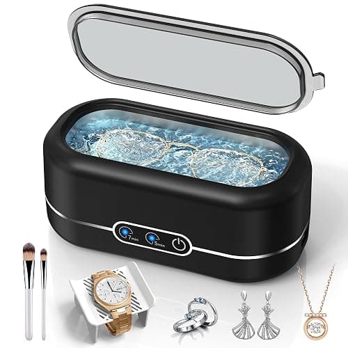 Miorcols Ultrasonic Jewelry Cleaner, 48KHz Ultrasonic Cleaner Machine for Jewelry, Glasses, Rings, Retainers, Watch Strap, Dentures, 304 Stainless Steel 12oz Cleaning Pod - Black - Image 1