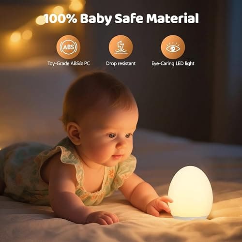 MediAcous Night Light for Kids, Baby Egg Light for Nursery, 7 Colors Changing & Stepless Dimming, Soft Silicone Touch Night Lamp with 1 Hour Timer, Rechargeable Nursery Night for Breastfeeding thumbnail 3