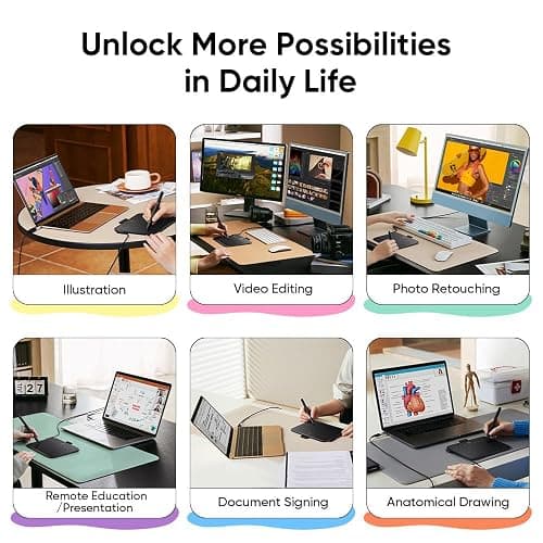 XPPen Deco 640 Drawing Tablet with 16384 Pressure Levels Sensitivity Battery-Free Stylus 6*4 Inch OSU Drawing Pad Graphic Tablet for Digital Drawing Teaching Designing Editing Work for PC Mac Android thumbnail 5