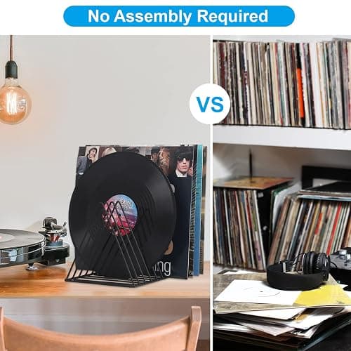 EASEPRES Vinyl Record Holder Storage, Black Metal Magazine Book Album Display Rack, Stylish Triangle Desktop File Sorter Organizer for Home Office thumbnail 5