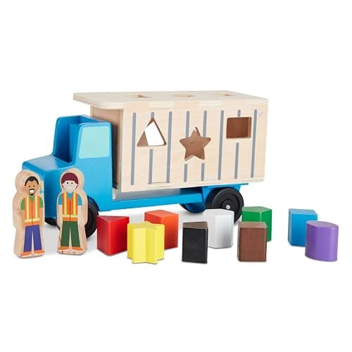 Melissa & Doug Shape-Sorting Wooden Dump Truck Toy with 9 Colorful Shapes and 2 Play Figures Wooden Vehicle Toys, Shape Sorter Toys for Toddlers Ages 2+ thumbnail 4