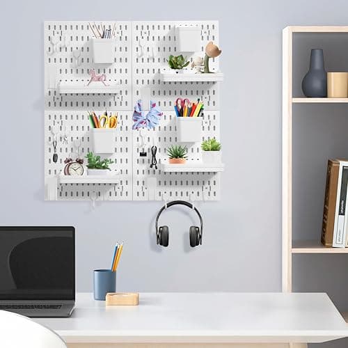 Dualshine Premium Pegboard Wall Organizer, White, 22"*22" | 4 Small Plastic Panels, 38 Accessories, Craft Room, Bathroom, Nursery Storage, and Office thumbnail 2