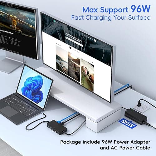 New Surface Thunderbolt 4 Dock Triple Displays 4K HDMI*2+VGA, 12 in 1 Surface Pro Docking Station with Power Adapter for Surface Pro 11/10/9/8/X/7/6/5/4/3, Surface Laptop, Surface Book Go thumbnail 5