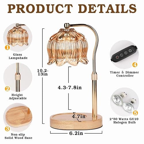 Funistree Christmas Birthday Gifts for Women, Candle Warmer Lamp with Timer & Height Adjustable, House Warming Gift for New Home Essentials, Gift for Mom Her Grandma, Flower Candle Warming Lamp thumbnail 4