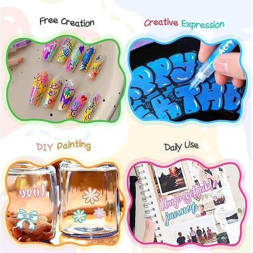 12 Colors Nail Art Pens for Painting Nails, 0.7mm Acrylic Paint Makers DIY Nail Art Markers for Kids and Adults, Quick-drying Nail Polish Pens Doodle Pens for Drawing Point Liner thumbnail 7