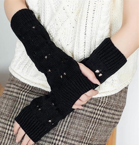 URAWESO Goth Arm Warmers Emo Punk Y2k Arm Sleeves Fingerless Gloves Cosplay Costume - Black04 thumbnail 7