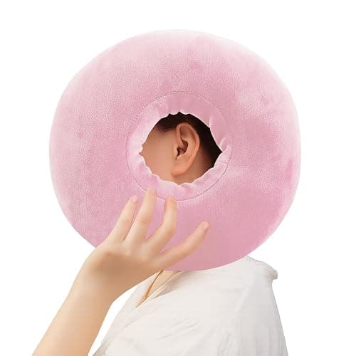 Piercing Pillow for Side Sleepers, Soft and Comfortable Donut Pillow, CNH Pillow Ear Pillows with Holes for Ear Pain, Piercing, Pain Relief Sleeping, Pressure Sore, Ear Pressure Relief (Light Pink) - Image 1
